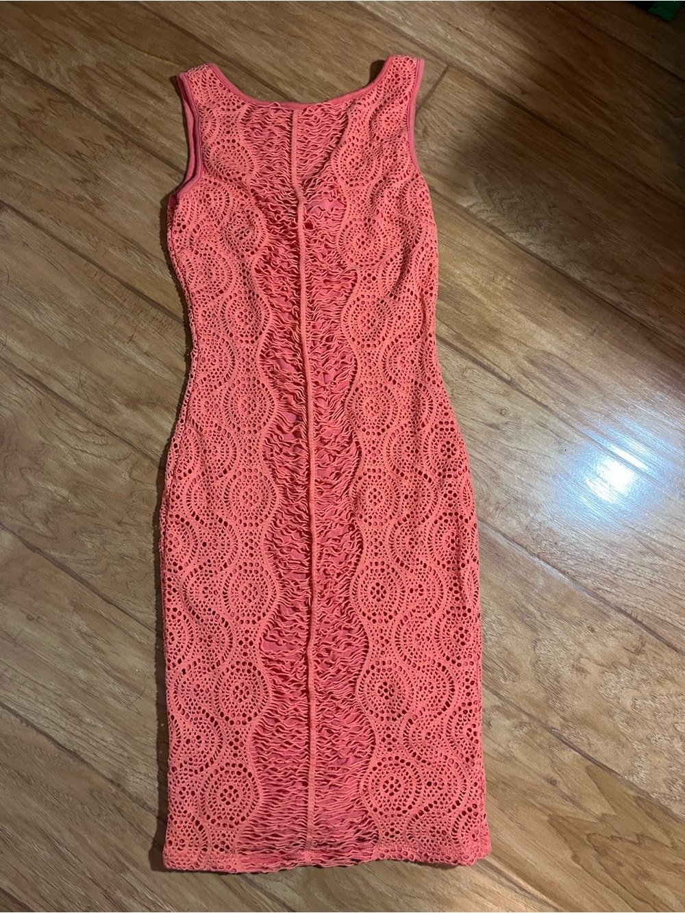 bebe Coral Lace Midi Bodycon Dress